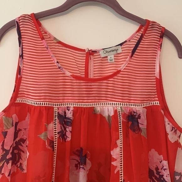 𝅺olsenboye Boho Sleeveless Blouse Striped Floral Red Women’s S - Picture 2 of 7